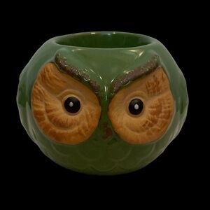 🆕GIFT CRAFT: Green Ceramic Owl Tea Light Holder